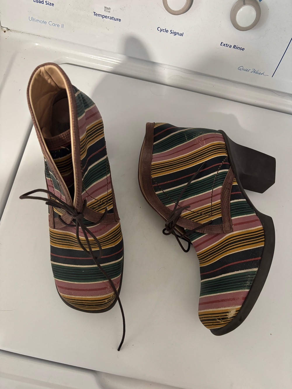 John Fluevog Splendid Booties Striped Lace-Up Ankle Boots Multicolor Size 9